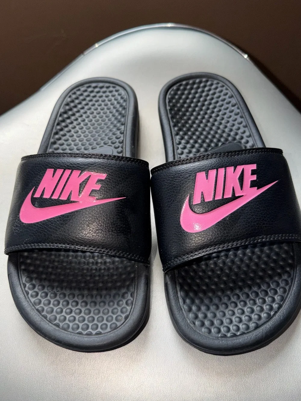 Nike Black Slide Sandals with Pink Logo